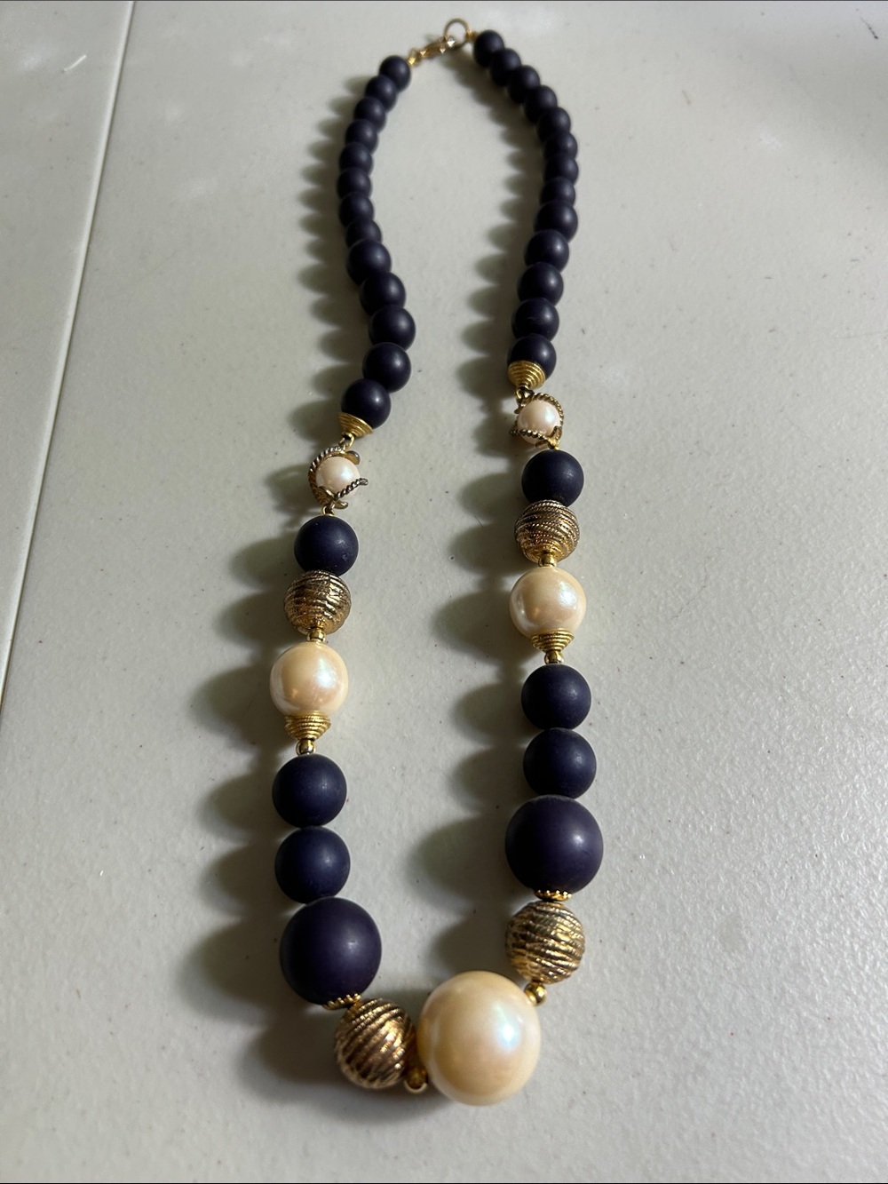 Elegant Black Bead & Pearl Statement Necklace